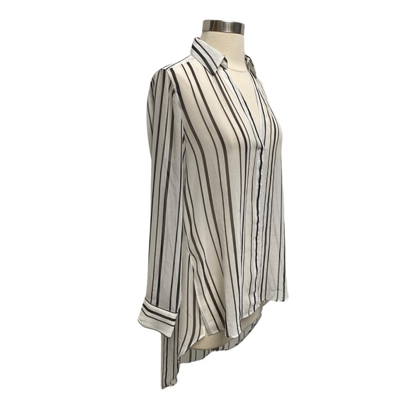 White House Black Market Striped Long Sleeve Sheer Blouse With Extended Tail - Picture 5 of 11